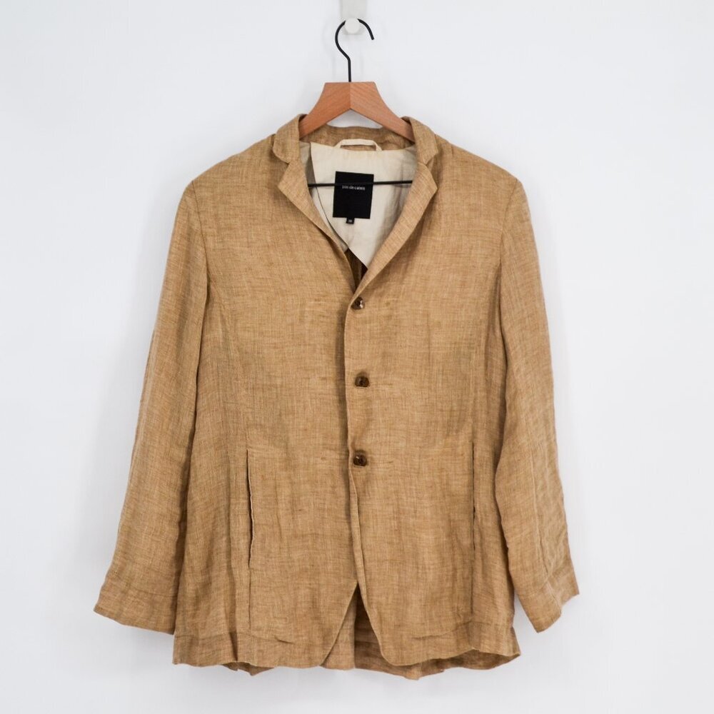 Pas De Calais Linen Twill Tailored Blazer Jacket in Camel Tan Women's 36 S US 4